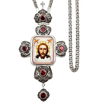 Крест наперсный серебряный, фианиты, с цепью, 8х15 см