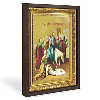 Икона Входа Господня в Иерусалим, в широком багете, цвет "темный дуб", на холсте, с золочением №2