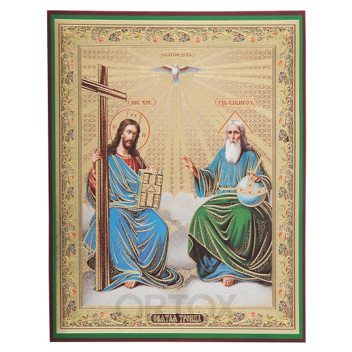 Икона Святой Троицы Новозаветной, 15х18 см, бумага, УФ-лак фото 2