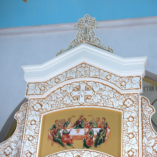 Иконостас одноярусный (Саратовская обл.), белый с золотом (патина), 488х378х22 см фото 12
