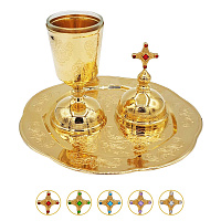 Елейница из ювелирного сплава с тарелочкой для елеопомазания, позолота, фианиты