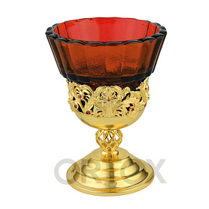 Лампада настольная из латуни, в позолоте с камнями (красный стаканчик)