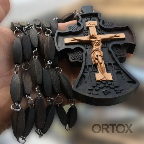 Крест наперсный "Наградной" деревянный резной, с цепью, 7х12 см фото 7