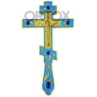 Крест напрестольный, голубая эмаль, синие камни, 14,5х26 см, У-0930