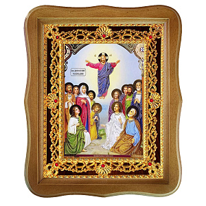 Икона Вознесения Господня, 22х27 см, фигурная багетная рамка (светлый киот)