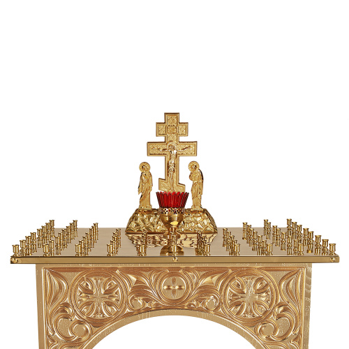 Панихидный стол на 70 свечей "Тверской" позолоченный, колонны, резьба, 70х50х96 см фото 7
