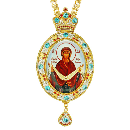 Панагия из ювелирного сплава в позолоте с цепью, с фианитами, высота 18 см фото 2