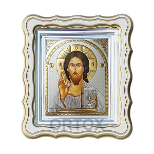 Икона Спасителя, 25х28 см, фигурная багетная рамка №4 (светлый киот)