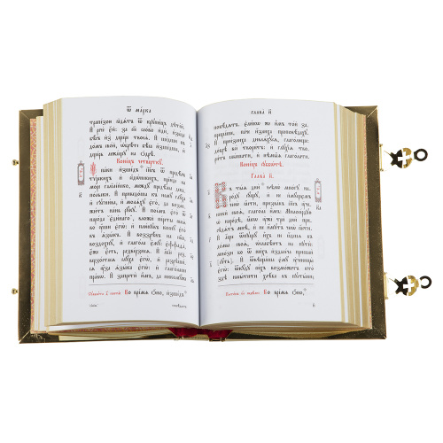 Евангелие требное среднее красное, полный оклад "под золото", 17х22 см фото 4