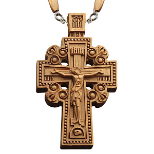 Крест наперсный "Наградной" деревянный резной, с цепью, высота 10 см (защитный лак)