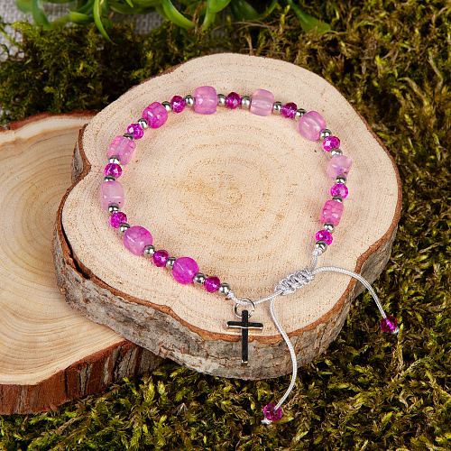 Браслет из камня (агат) с металлическим крестиком Браслет из камня (агат) с металлическим крестиком