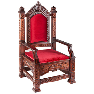 Архиерейский трон "Вятский", резной, темный, 78х72х150 см (красная ткань)