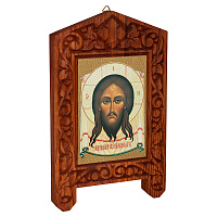 Икона Спасителя "Нерукотворный образ" на резной доске "Суздальская", холст с золочением