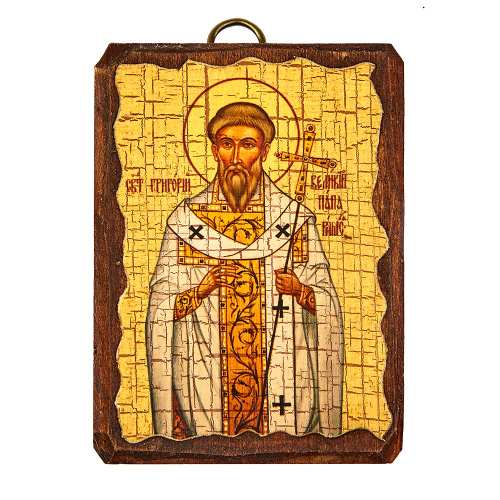 Икона святителя Григория Двоеслова, папы Римского, 6,5х9 см, под старину
