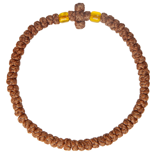 Браслет плетеный (четки-комбоскини) с пластиковыми бусинами, светло-коричневый фото 4