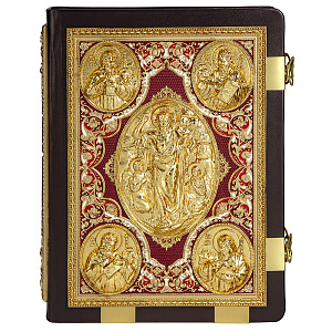 Евангелие напрестольное коричневое, оклад "под золото", кожа, 24х31 см (церковно-славянский язык)
