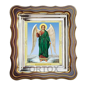 Икона Ангела Хранителя ростовая, 25х28 см, патинированная багетная рамка (темный киот)