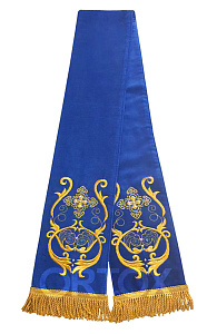Закладка для Евангелия вышитая голубая, бархат, 150х15 см (бахрома)