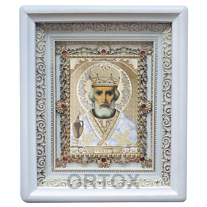 Икона святителя Николая Чудотворца, 18х21 см, прямая багетная рамка (литография)