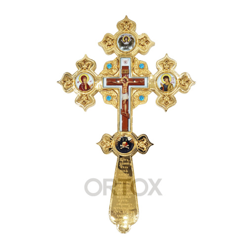 Крест напрестольный латунный в позолоте, 17х26 см фото 2