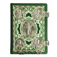 Евангелие напрестольное зелёное, оклад "под серебро", кожа, эмаль, 24х31 см