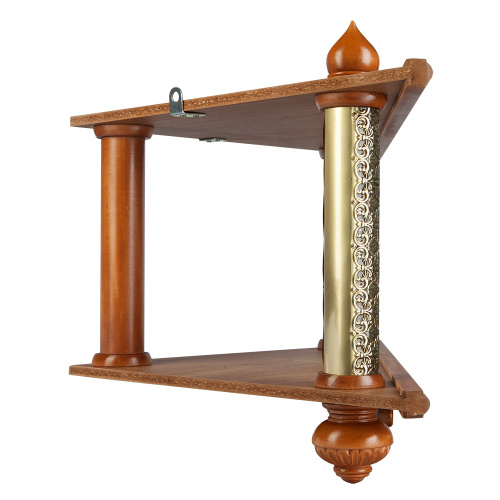 Полка для икон угловая двухъярусная, цвет орех, басменный декор, 63х33х38 фото 3