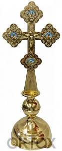 Крест настольный малый с подставкой, 15х44 см, гравировка, эмаль (латунь)