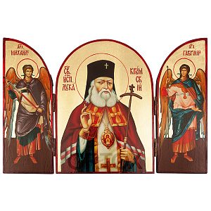 Складень тройной с ликами святителя Луки Крымского, Архангелов Михаила и Гавриила, 17х23 см, №2 (17х23 см)