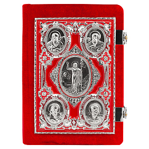 Евангелие требное среднее красное, оклад "под серебро", бархат, эмаль, 17х22 см (никелирование		)