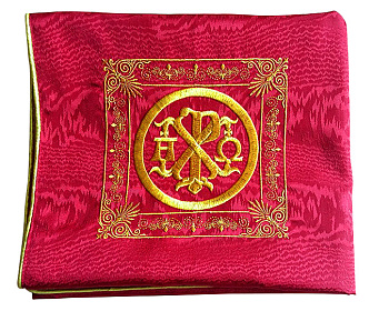 Илитон на престол бордовый из муара с вышивкой Вифлеем, 80х70 см (машинная вышивка)
