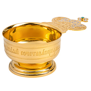 Ковш для вина венчальный, ювелирный сплав, позолота, Ø 7,2 см (голубые фианиты)