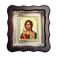 Икона Спасителя "Господь Вседержитель", 20х22 см, фигурная багетная рамка №4