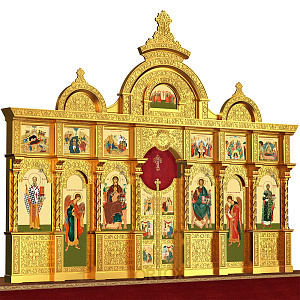Иконостас "Владимирский" двухъярусный позолоченный, 690х528х40 см (краска)