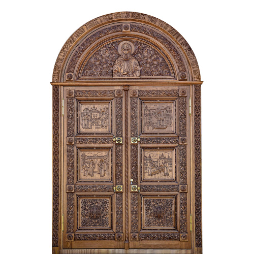 Храмовая дверь с резными иконами, 350х210 см
