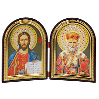 Складень с ликами Спасителя и святителя Николая Чудотворца, арочной формы, 6,4х8,4 см, У-0777