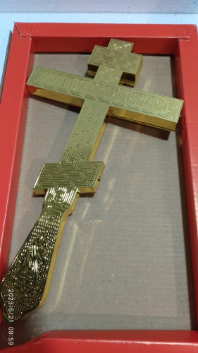 Крест напрестольный латунный синий, 14х26 см, красные камни, У-0634 фото 22