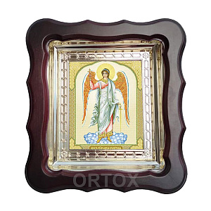 Икона Ангела Хранителя ростовая, 20х22 см, фигурная багетная рамка (темный киот)