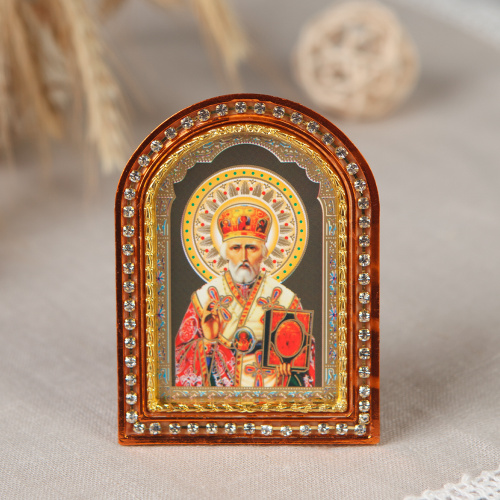 Икона настольная святителя Николая Чудотворца, пластиковая рамка, 6,4х8,6 см фото 4