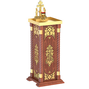 Панихидный стол песковой "Суздальский", цвет "кипарис" с золотом (поталь), тумба, резьба (40х40 см, без дверки)