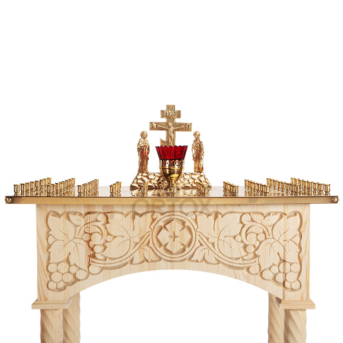 Панихидный стол на 70-100 свечей "Суздальский", цвет натуральное дерево, колонны, резьба фото 7