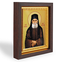 Икона преподобного Паисия Святогорца, в узком багете, цвет "темный дуб", на холсте, с золочением