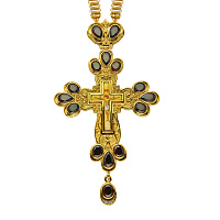Крест наперсный серебряный, с цепью, позолота, высота 18 см
