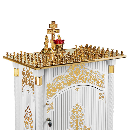Панихидный стол на 100 свечей "Суздальский" белый с золотом (поталь), резьба, 85х46х100 см фото 5