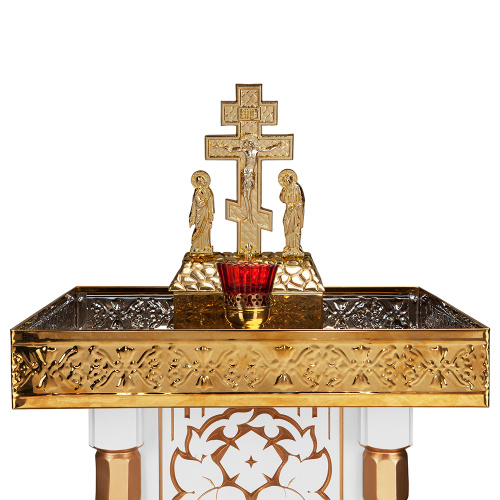 Панихидный стол песковой "Суздальский" белый с золотом (патина), тумба, резьба фото 7