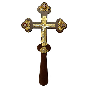 Крест требный из ювелирного сплава с позолотой на дереве (с фианитами)