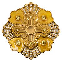 Мощевик накладной из ювелирного сплава в позолоте с эмалью и фианитами, Ø 75/9 мм