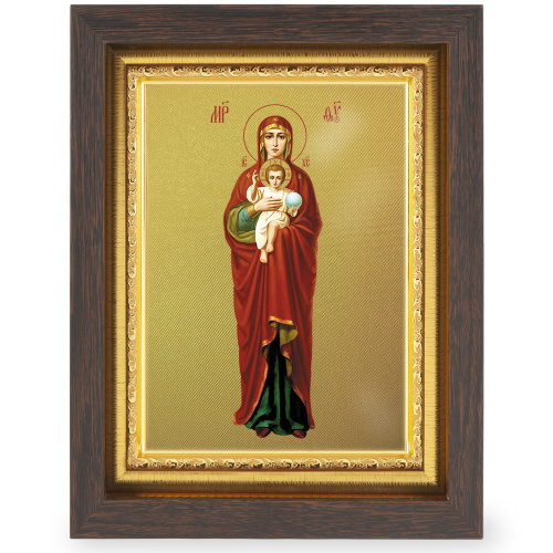 Икона Божией Матери "Валаамская", в узком багете, цвет "темный дуб", на холсте, с золочением фото 2