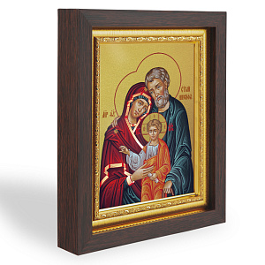 Икона Святого семейства, в узком багете, цвет "темный дуб", на холсте, с золочением (15,3х18,4 см (под икону А7))