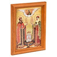 Икона благоверных князей Петра и Февронии Муромских в деревянной рамке, 12х1,5х17 см