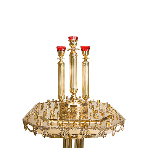 Подсвечник напольный на 100 свечей, под 3 лампады, латунь, высота 176 см фото 5 Подсвечник напольный на 100 свечей, под 3 лампады, латунь, высота 176 см фото 5